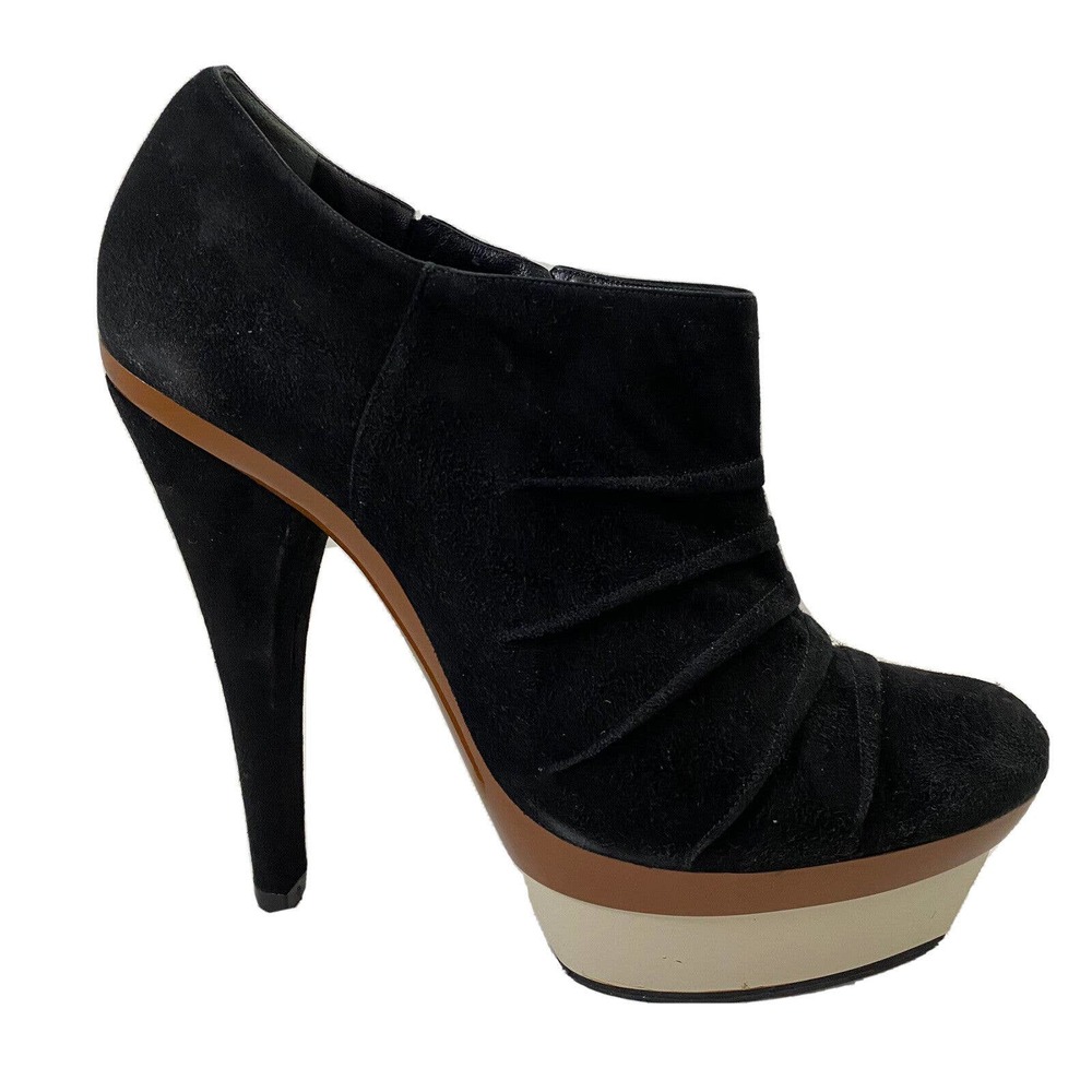 Barbara Bui Platform Pump Boot Bootie Black Platform Pleated Slim Heel Z…